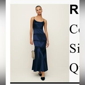 NWT reformation riah silk dress in navy